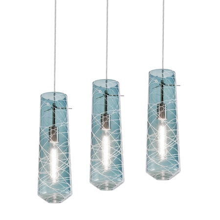 Spun 3 Light Linear Pendant - Steel Blue Shades